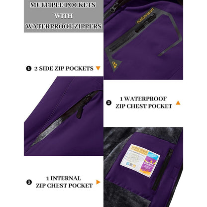 Damen Winterjacke Wasserdicht Winddicht Fleece Dunkelviolett XL