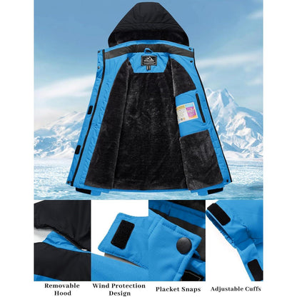 Damen Skijacke Winterjacke Fleece Parka Blau Schwarz XXL