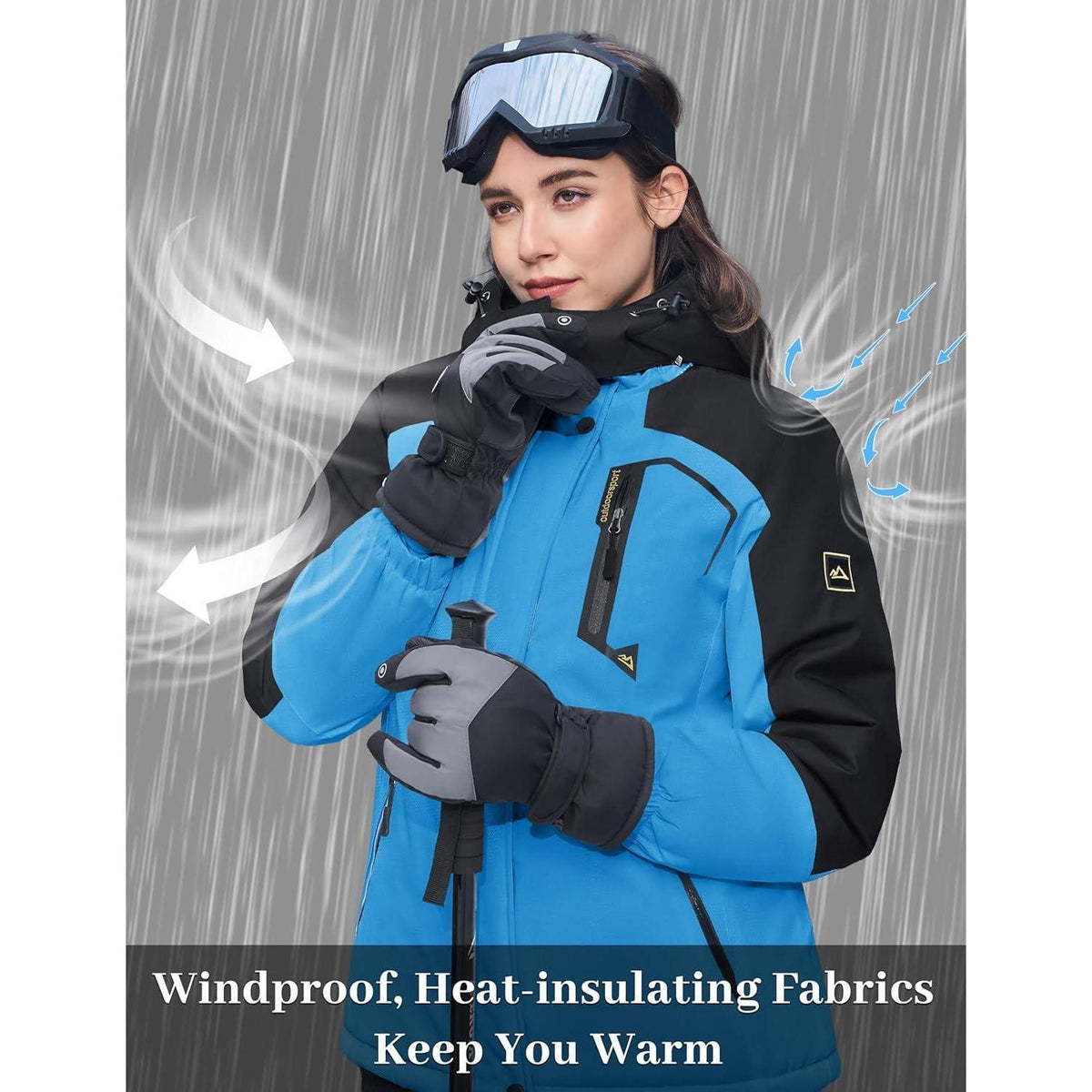Damen Skijacke Winterjacke Fleece Parka Blau Schwarz XXL
