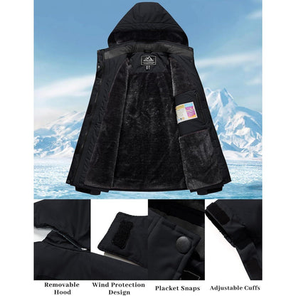 Damen Skijacke Winterjacke Fleece Parka Wasserdicht Schwarz XXL