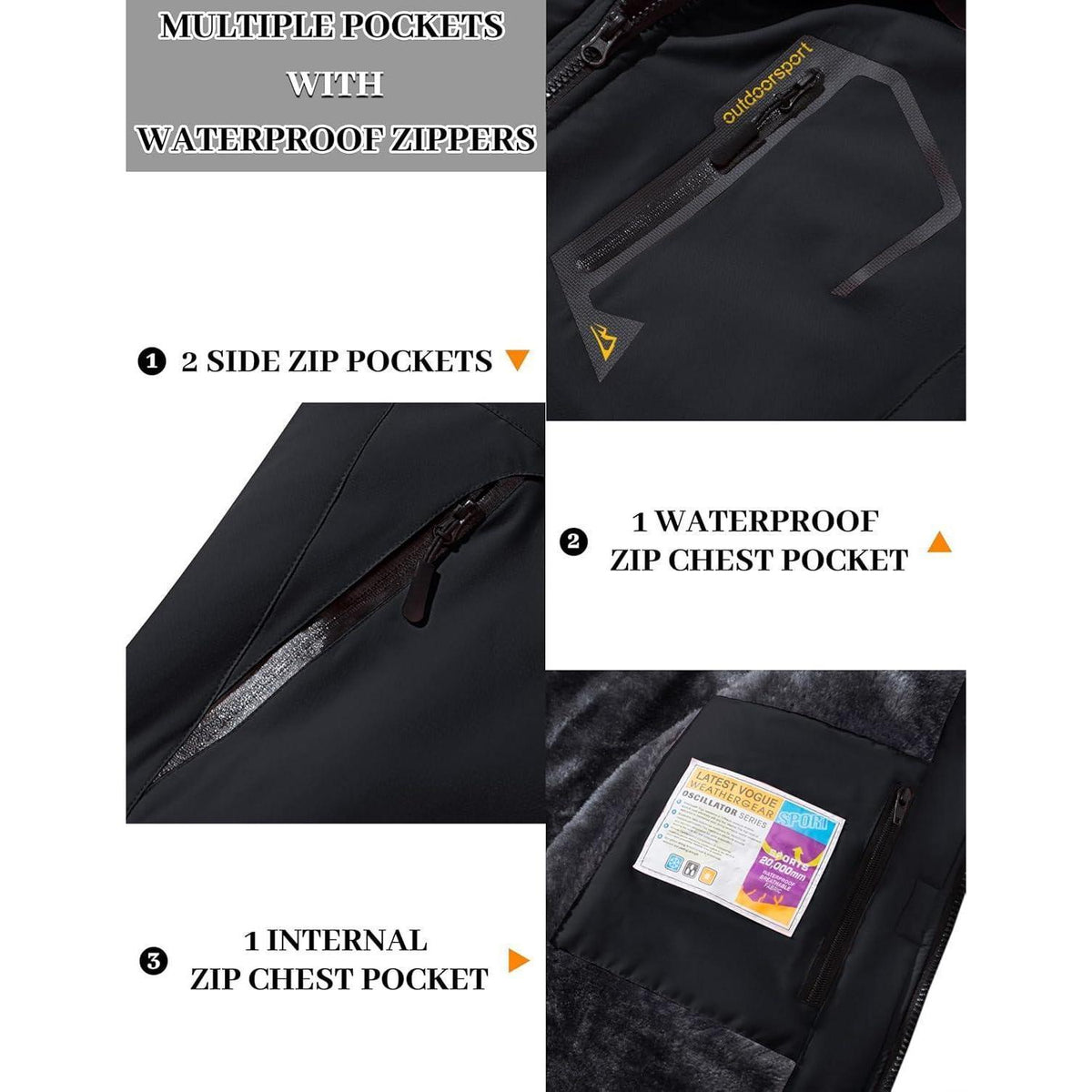 Damen Skijacke Winterjacke Fleece Parka Wasserdicht Schwarz XXL