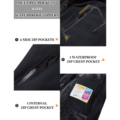 Damen Skijacke Winterjacke Fleece Parka Wasserdicht Schwarz XXL