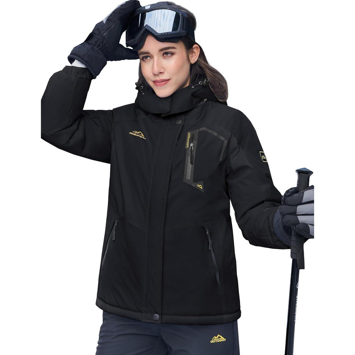 Damen Skijacke Winterjacke Fleece Parka Wasserdicht Schwarz XXL