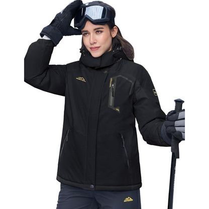 Damen Skijacke Winterjacke Fleece Parka Wasserdicht Schwarz XXL
