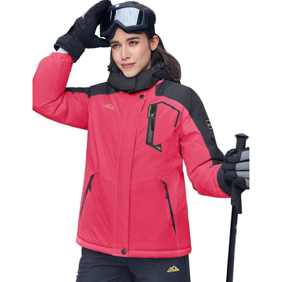 Damen Skijacke Winterjacke Fleece Parka Rosa