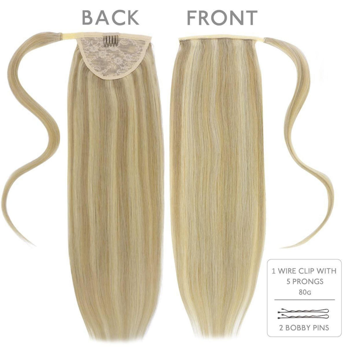 Hellblond Highlights Pferdeschwanz Echthaar Haarverlängerung 45cm