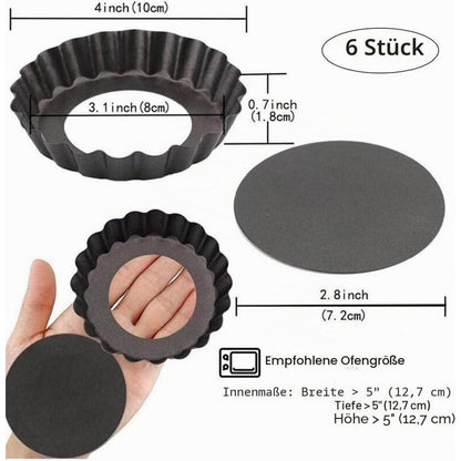6 Törtchenformen mit Hebeboden – Mini Kuchenblech für Pizza & Quiche