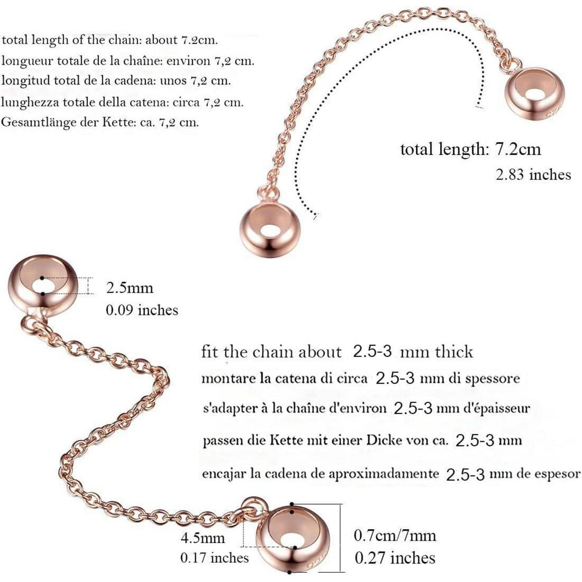 Sterling Silber Charm Stopper für Armbänder Rosegold