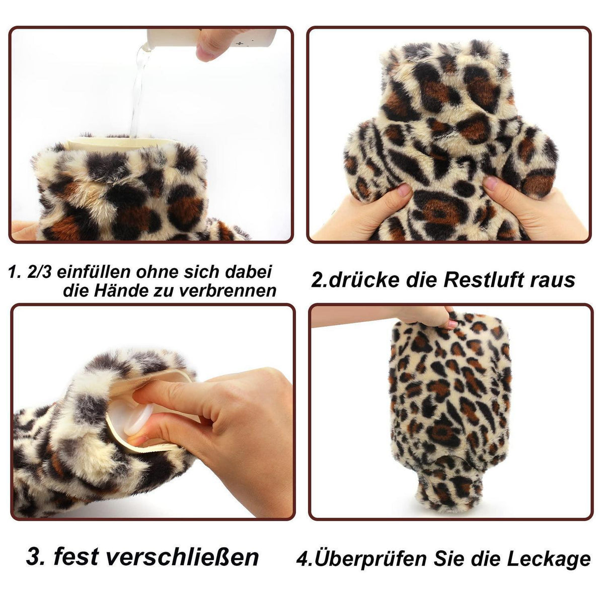 Wärmflasche 2L mit Flausch Bezug & Kängurutasche - Kuschelweich