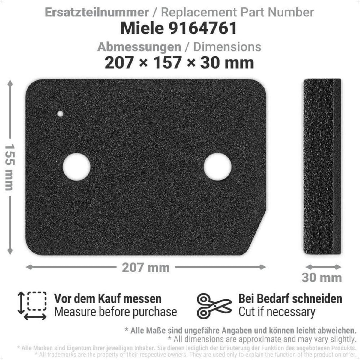Trocknerfilter 2-Lagen-Design für Miele Wärmetauscher 207x157x30mm