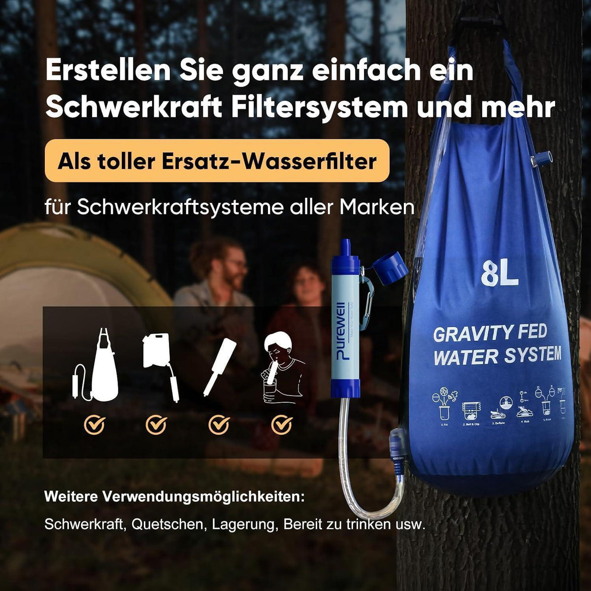 Tragbarer Wasserfilter für Outdoor – 1500 Liter Kapazität