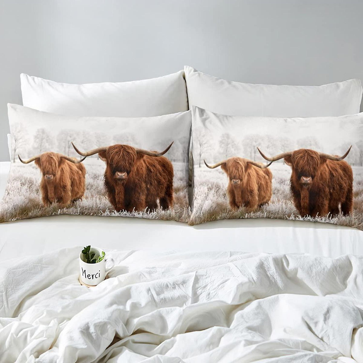 Hochlandkuh Bettwäsche Set 220x240 Braun – Rustikaler Landhausstil