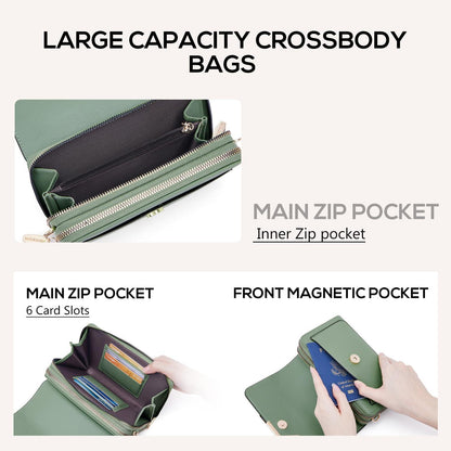 Kleine Damen Umhängetasche Leder Handy Crossbody Schultertasche A-grün