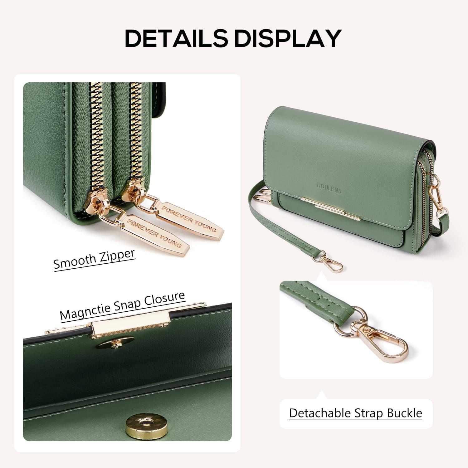 Kleine Damen Umhängetasche Leder Handy Crossbody Schultertasche A-grün