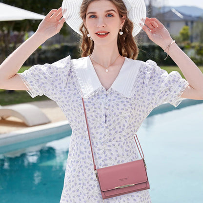 Kleine Handy Umhängetasche PU Leder Crossbody A-purpur Rosa