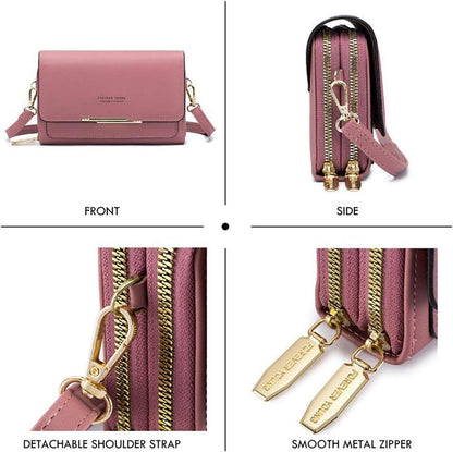 Damen PU Leder Umhängetasche Crossbody Handytasche Kartenschlitz - A-purpur Rosa