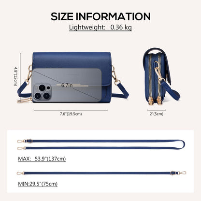 Kleine Damen Handy Umhängetasche PU Leder Crossbody Schultertasche A-navy Blau