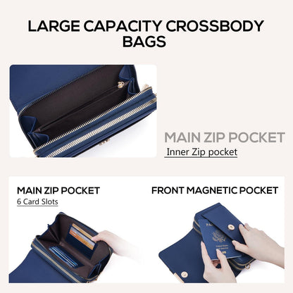 Kleine Handy Umhängetasche PU Leder Crossbody A-navy Blau