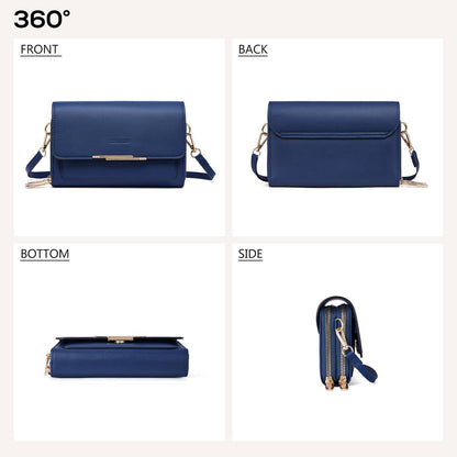 Damen PU Leder Umhängetasche Handy Crossbody Blau