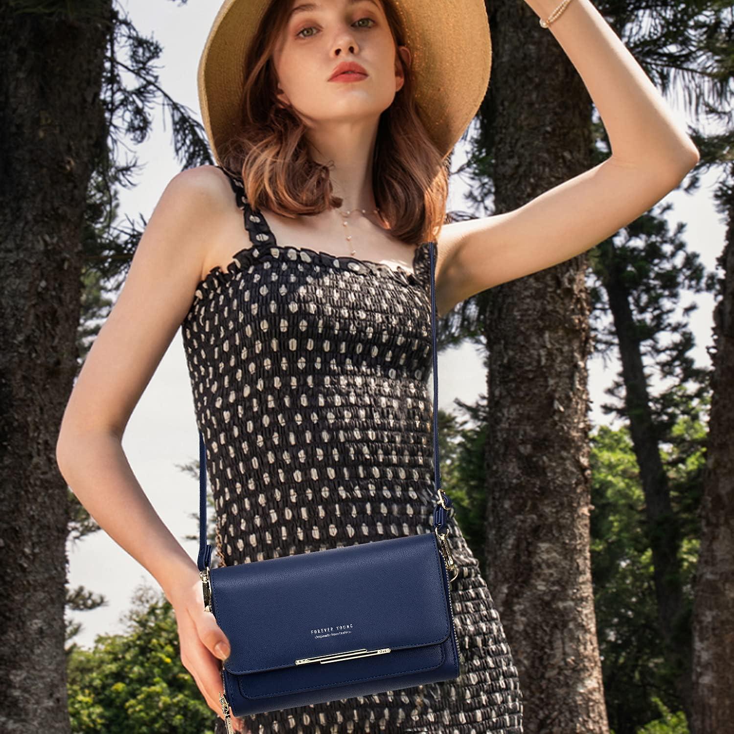 Kleine Damen Handy Umhängetasche PU Leder Crossbody Schultertasche A-navy Blau