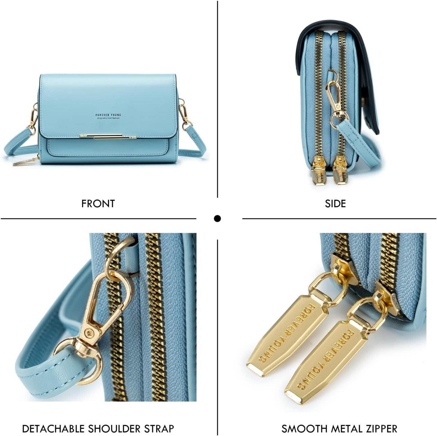 Damen Kleine Umhängetasche PU Leder Crossbody A-hellblau