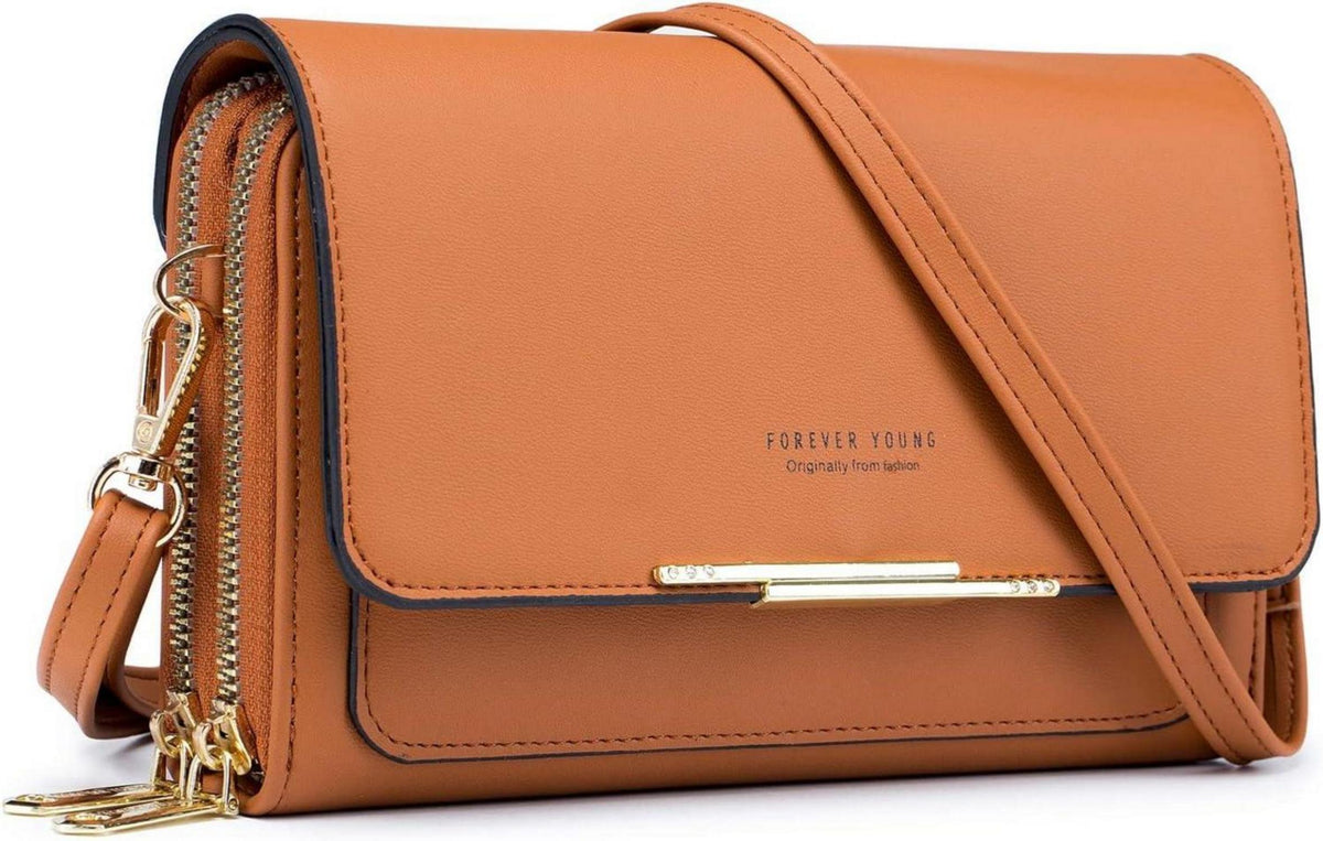 Kleine Damen Handytasche PU Leder Umhängetasche Crossbody A-braun