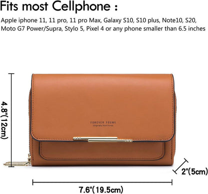 Kleine PU Leder Damen Umhängetasche Handytasche Crossbody A-braun