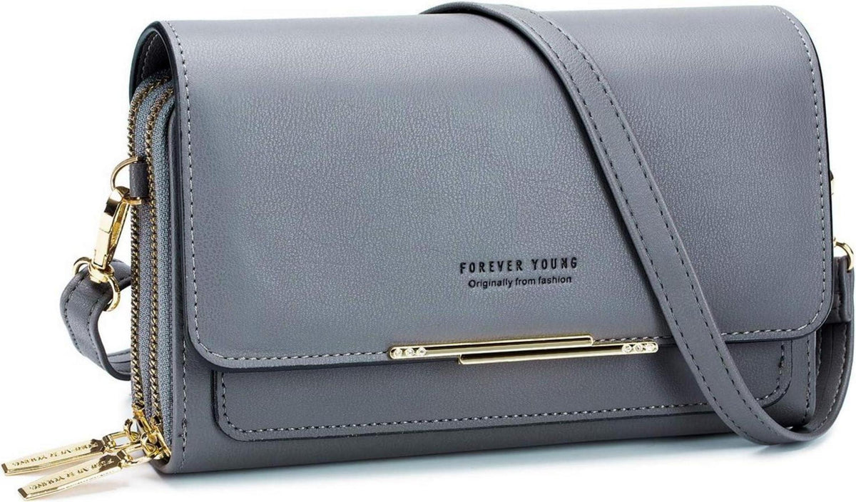Kleine Damen Umhängetasche PU Leder Crossbody Handytasche dunkelgrau
