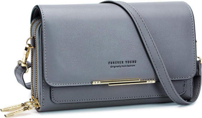 Kleine Damen Umhängetasche PU Leder Crossbody Handytasche dunkelgrau
