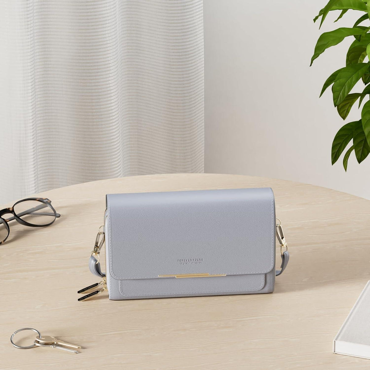 Kleine Damen Umhängetasche PU Leder Crossbody A-dunkelgrau