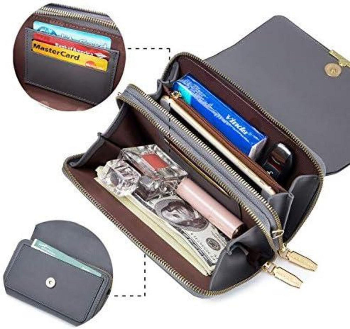 Kleine Damen Umhängetasche Handy Crossbody PU Leder Abnehmbar A-dunkelgrau