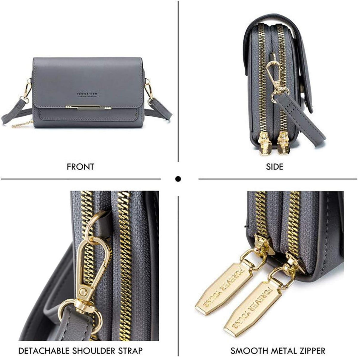 Kleine PU Leder Umhängetasche Damen Crossbody Handytasche dunkelgrau