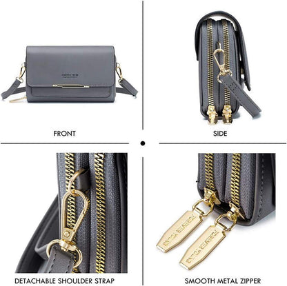 Kleine PU Leder Umhängetasche Damen Crossbody Handytasche dunkelgrau