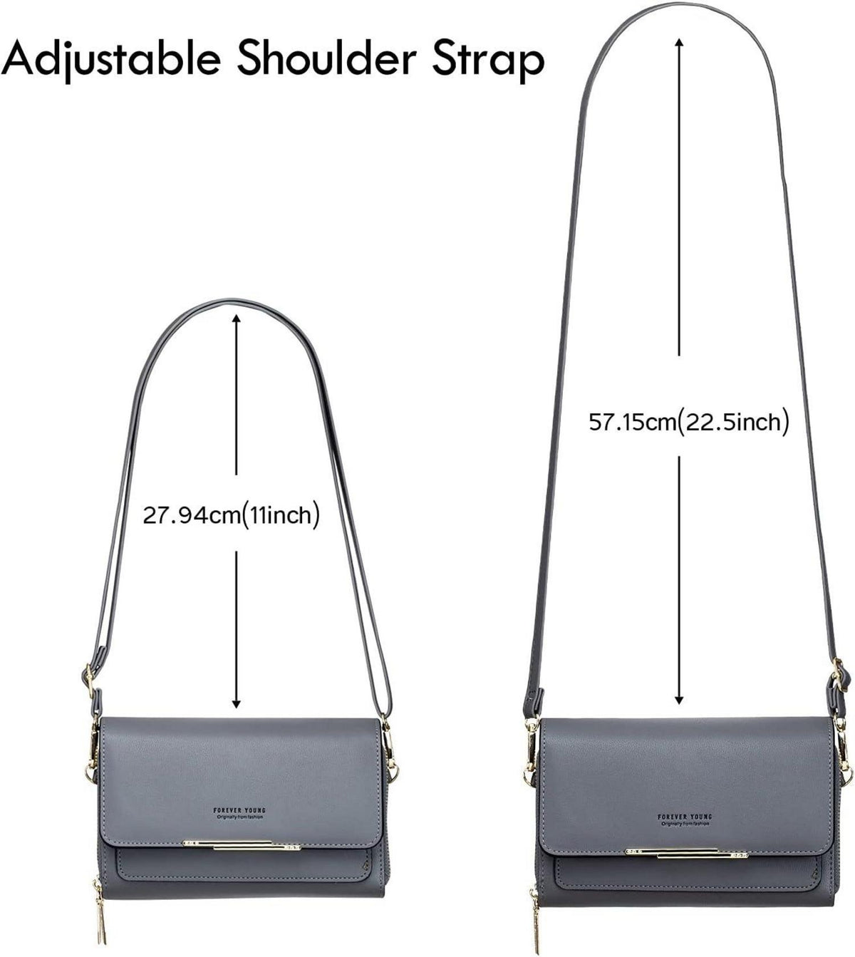 Kleine Damen Umhängetasche Handy Crossbody PU Leder Abnehmbar A-dunkelgrau