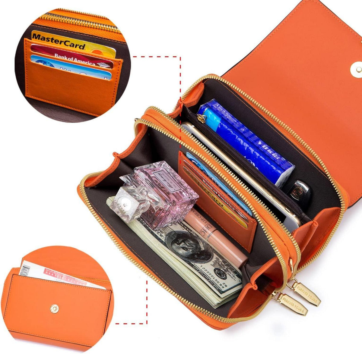 Handytasche Damen Klein Umhängetasche PU Leder Crossbody Orange