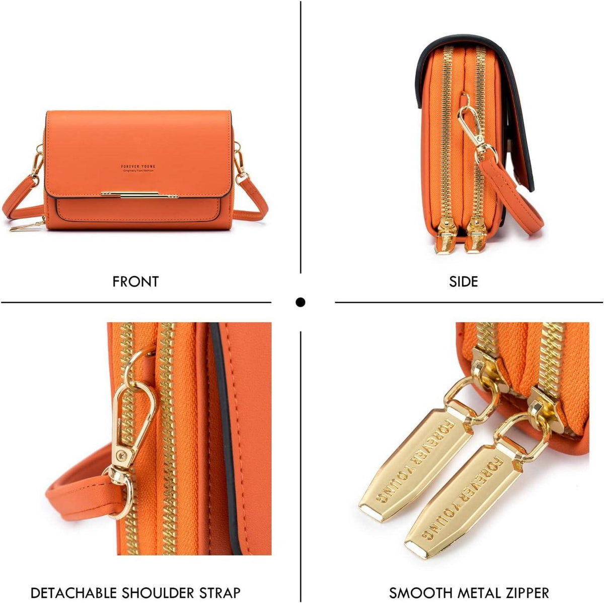 Kleine Umhängetasche PU Leder Handy Schultertasche A-orange