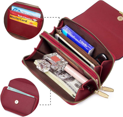 Roulens Damen PU Leder Umhängetasche Crossbody Handytasche A-weinrot
