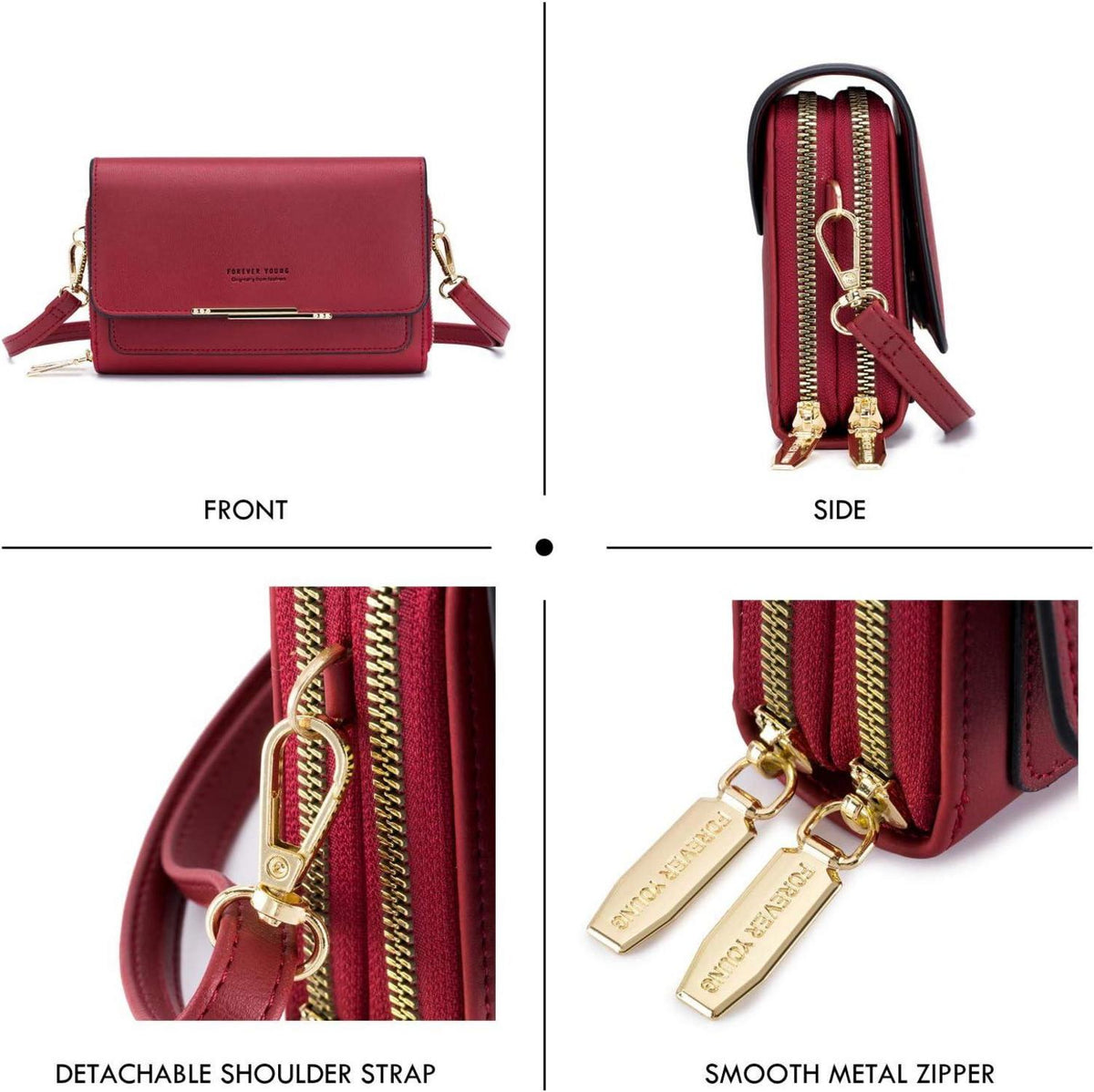 Kleine Damen Handy Umhängetasche PU Leder Crossbody Schultertasche Rot
