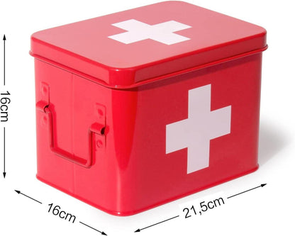 Theo&Cleo Medizin Box Metall Erste Hilfe Koffer 22x16x16 cm Rot