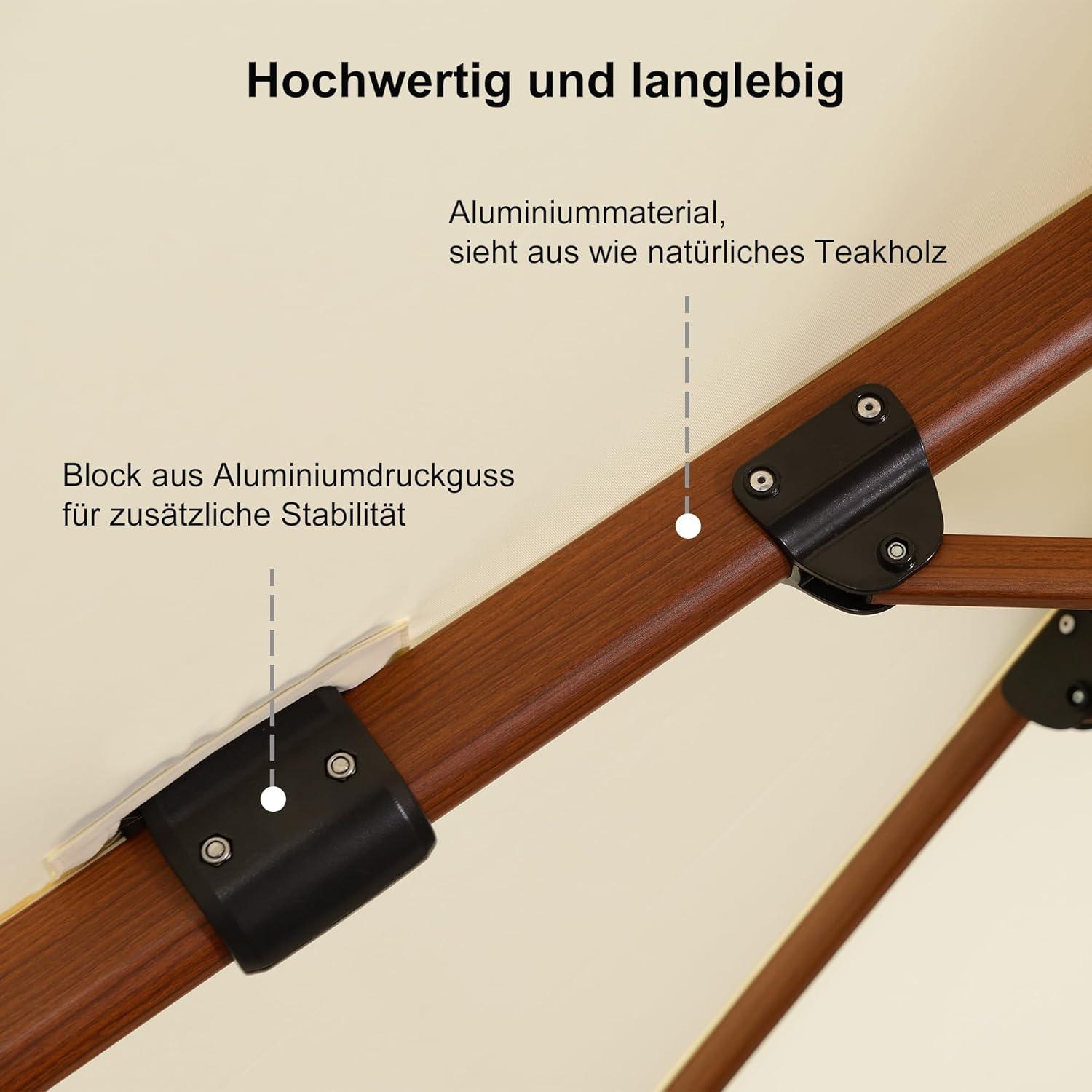 Alu Holzoptik Ampelschirm Rechteckig 270 x 365 cm Sonnenschirm