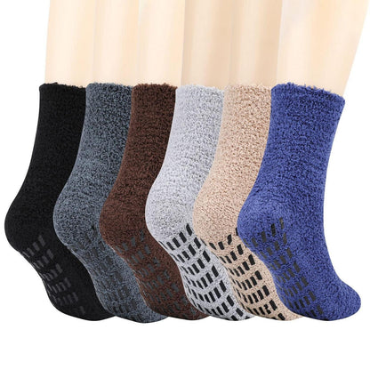 6 Paar flauschige Thermo-Socken mit Anti-Rutsch-Griff
