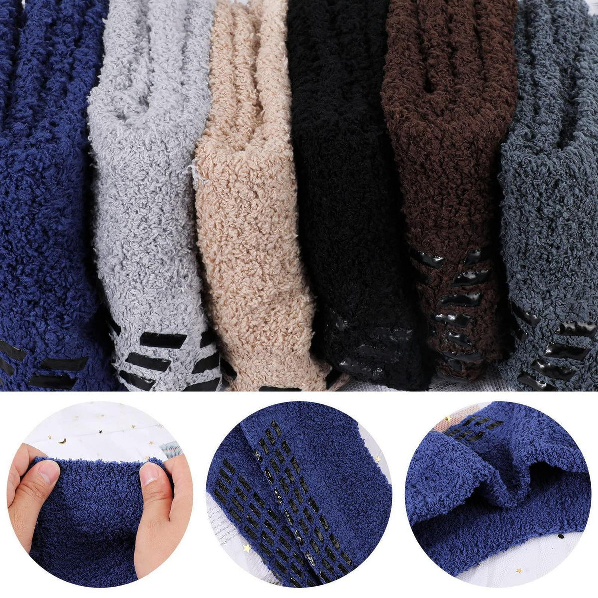 6 Paar flauschige Thermo-Socken mit Anti-Rutsch-Griff