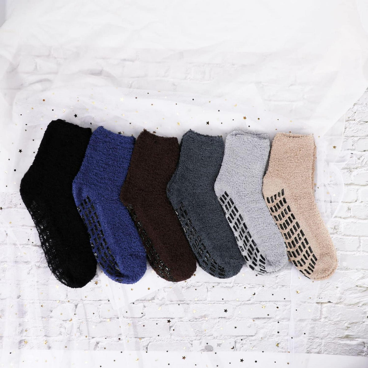 6 Paar flauschige Thermo-Socken mit Anti-Rutsch-Griff