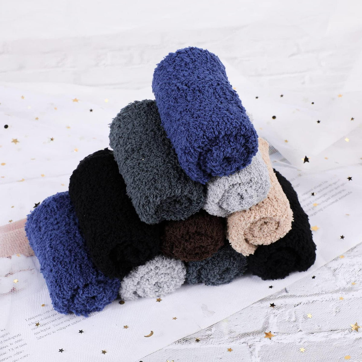 6 Paar flauschige Thermo-Socken mit Anti-Rutsch-Griff