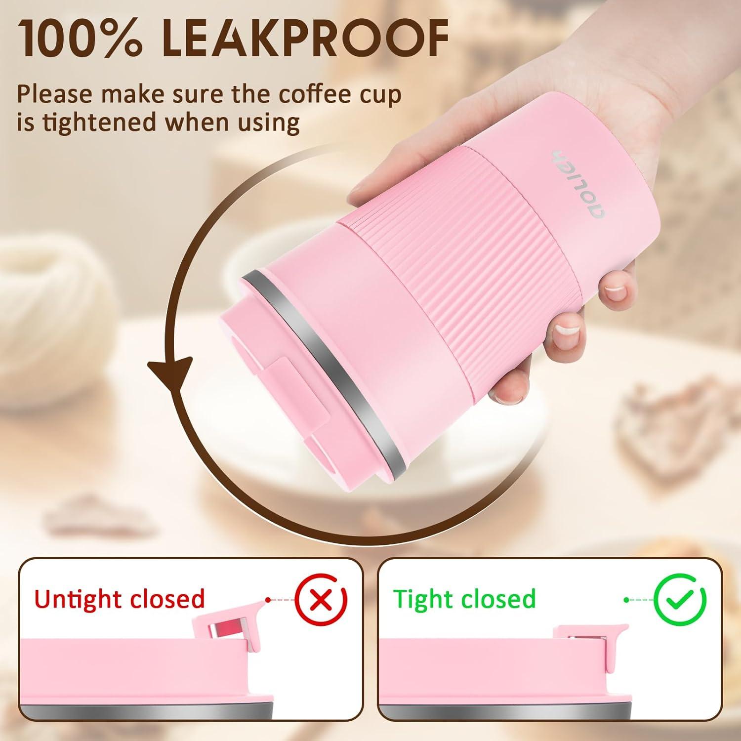 Aolieh Thermobecher Edelstahl Kaffeebecher Isolierbecher 380ml Rosa