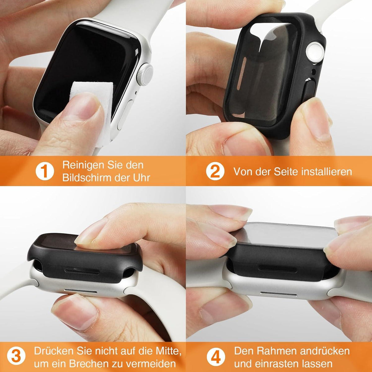 2er Pack Schutzhülle Apple Watch 9/8/7 45mm - 9H Displayschutzfolie