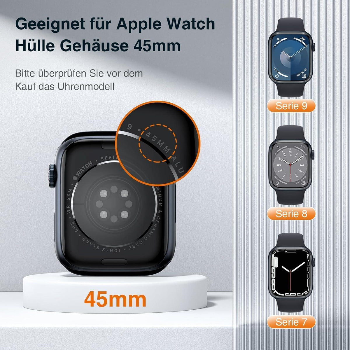 Schutzhülle Apple Watch Series 9/8/7 45mm - Kratzfest & Klar