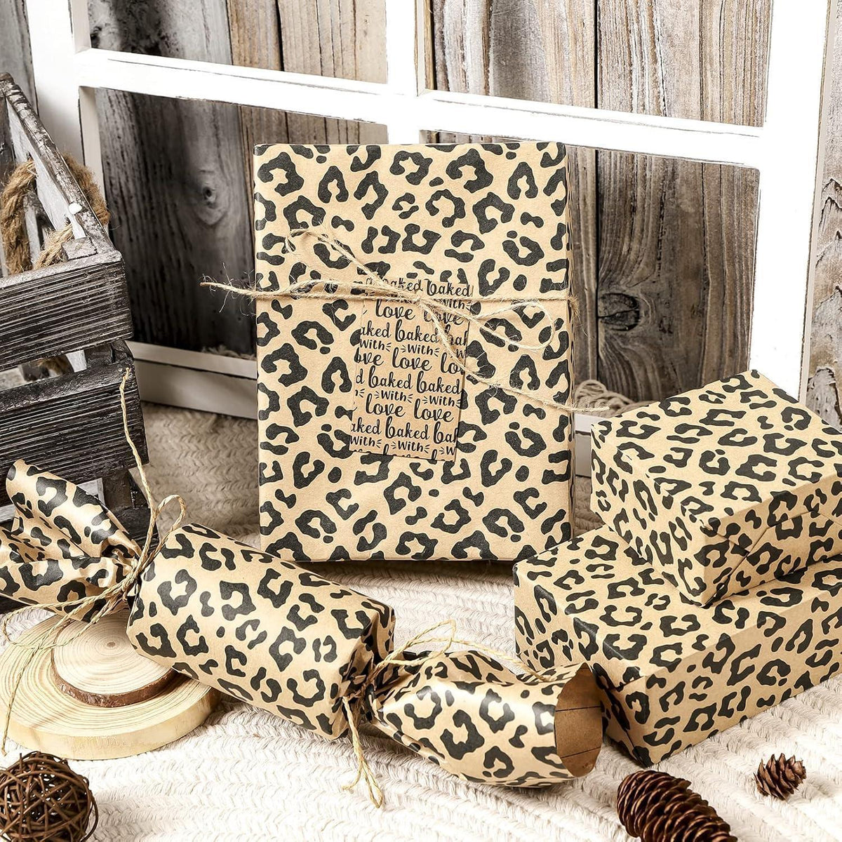 Kraft Geschenkpapier Rolle Leopardenmuster 43x10m