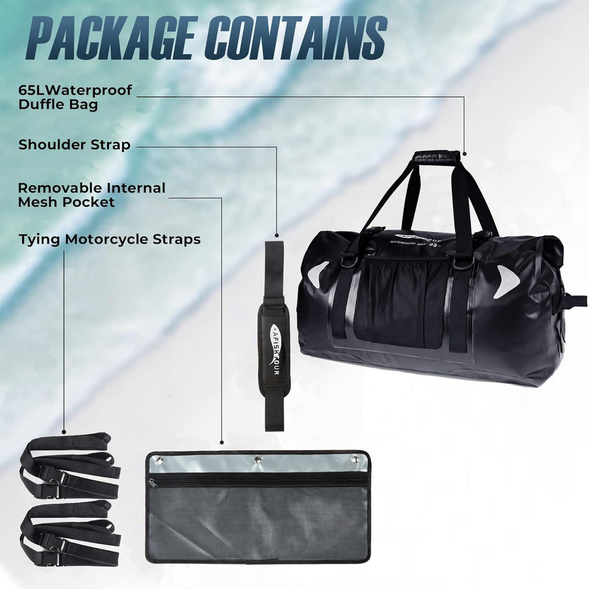 65L Wasserdichte Duffelbag – Reisetasche für Motorrad, Kajak & Boot