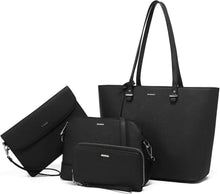 Schwarze Damen Handtaschen Set Schultertasche Umhängetasche 4-teilig